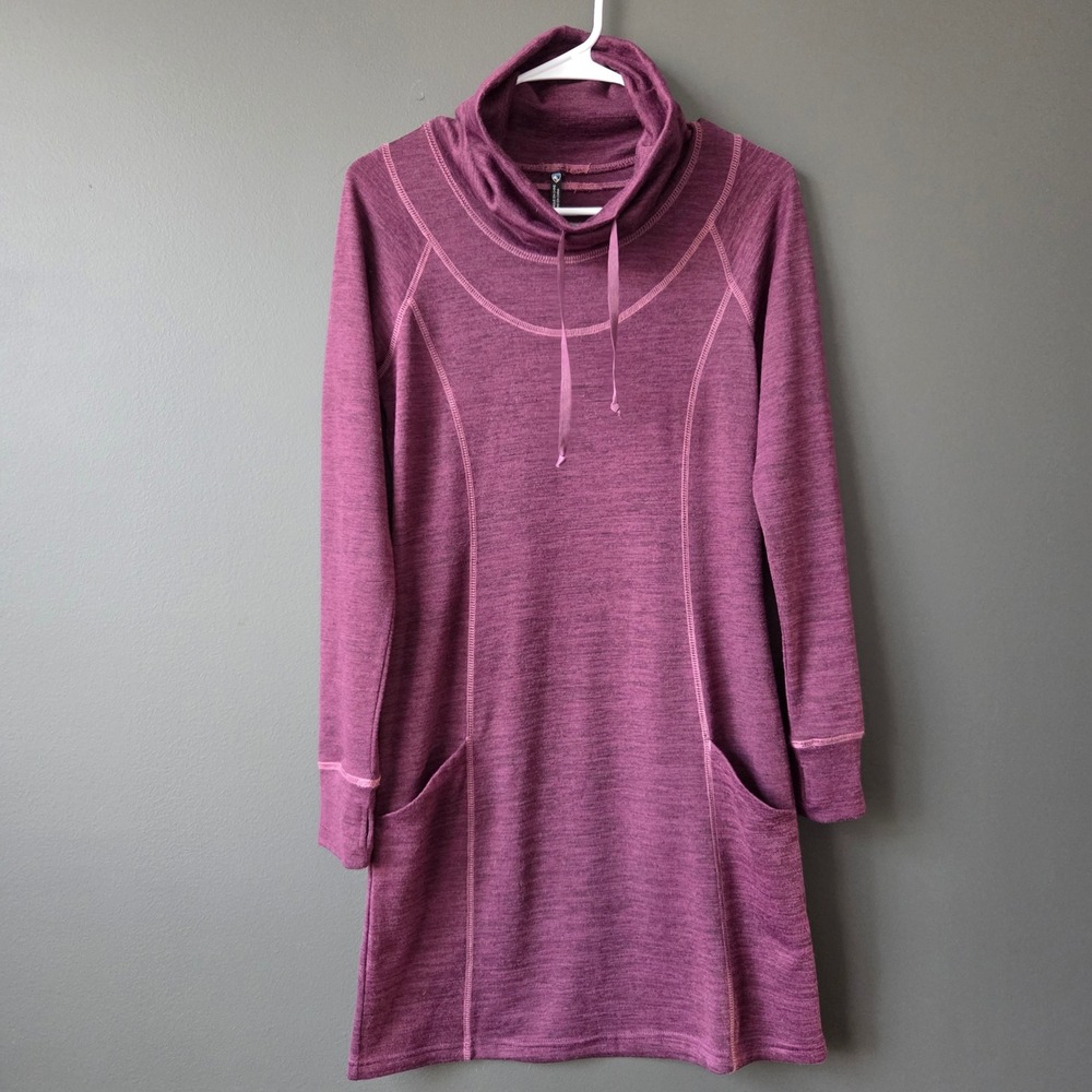 Kuhl Lea Purple Long Sleeve Cowl Neck Dress Size XS Side Pockets Casual Active